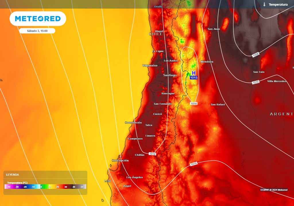 temperatura prevista por el modelo del ECMWF