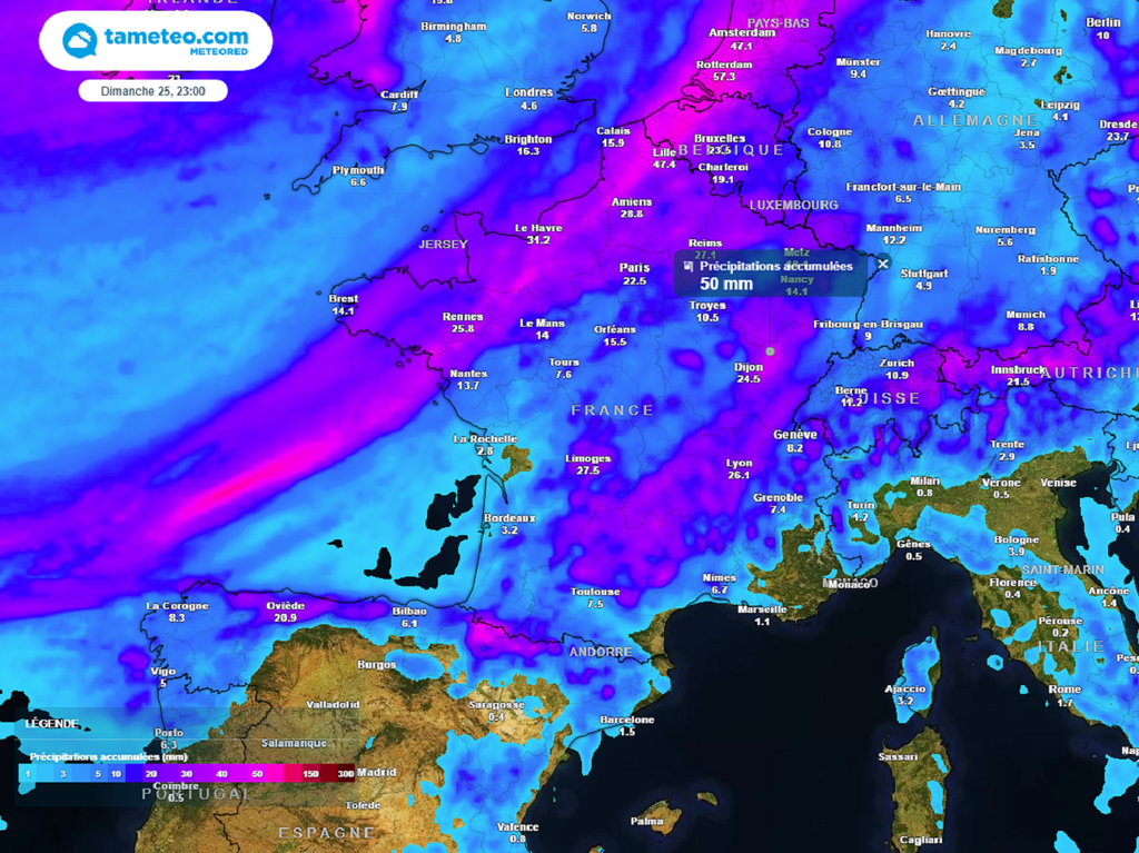 Les cumuls de pluies seront localement importants ce week-end, à la fois sous la perturbation du nord-ouest et sous les orages entre le sud-ouest et le nord-est.