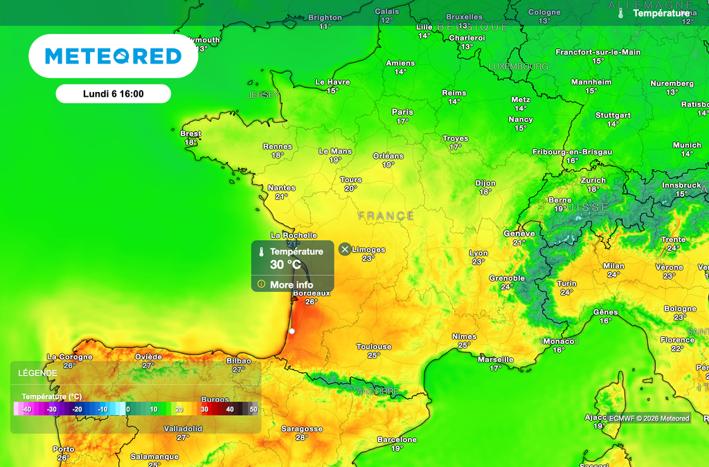 Près de 30 degrés cet après-midi dans le sud-ouest de la France ! Près de 30 degrés cet après-midi dans le sud-ouest de la France !