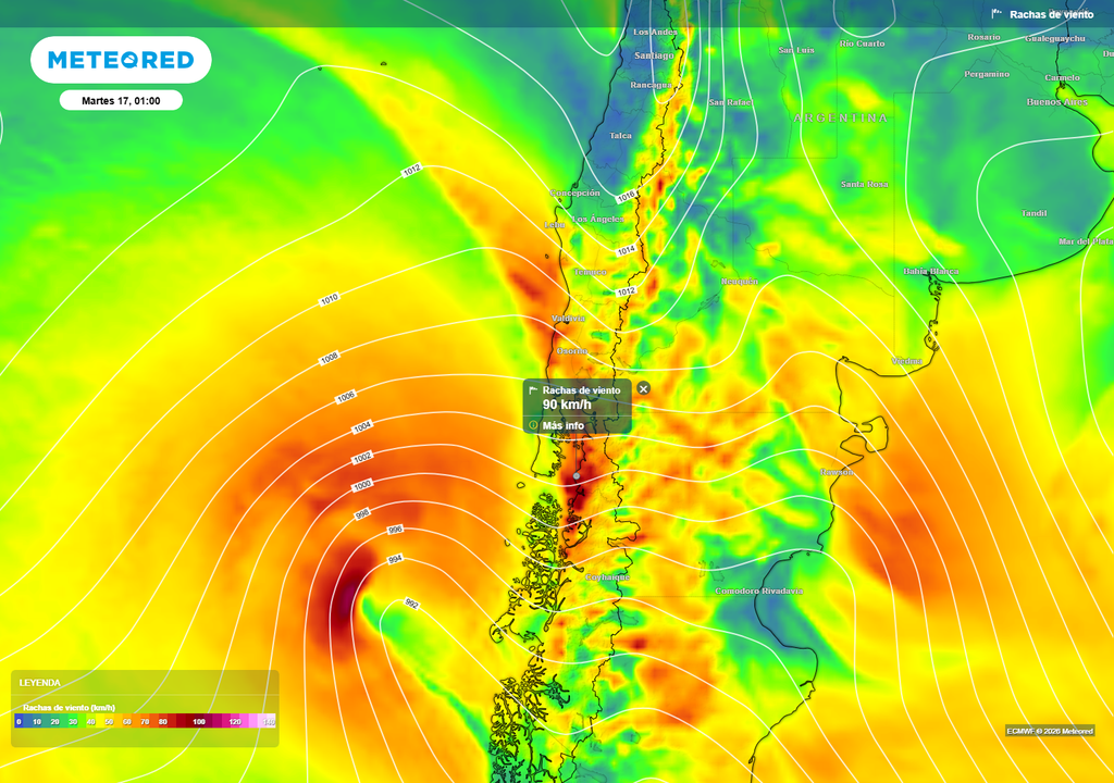 El litoral interior de Los Lagos sentirá el incremento de las vientos en horas de la madrugada.
