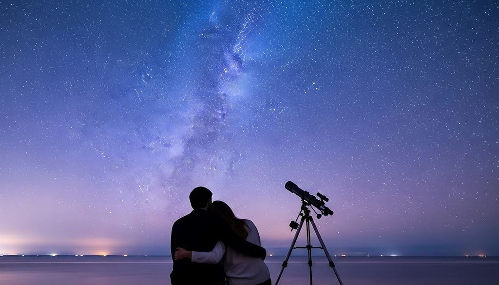 Voie lactée couple ciel étoile nuit L'observation du ciel est un loisir que vous pouvez partager en amoureux, en famille ou entre amis.