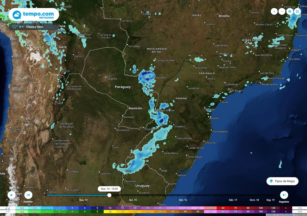 chuvas no oeste da Região Sul