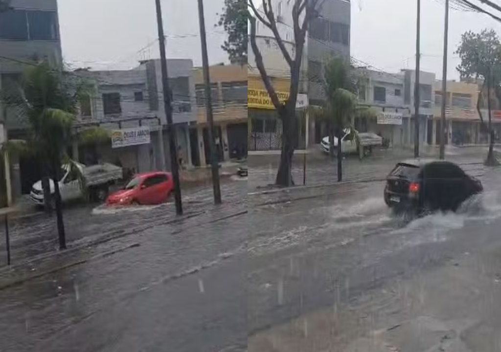 Alagamento registrado na avenida Presidente Castelo Branco após chuvas em Fortaleza. Foto: Reprodução/ G1