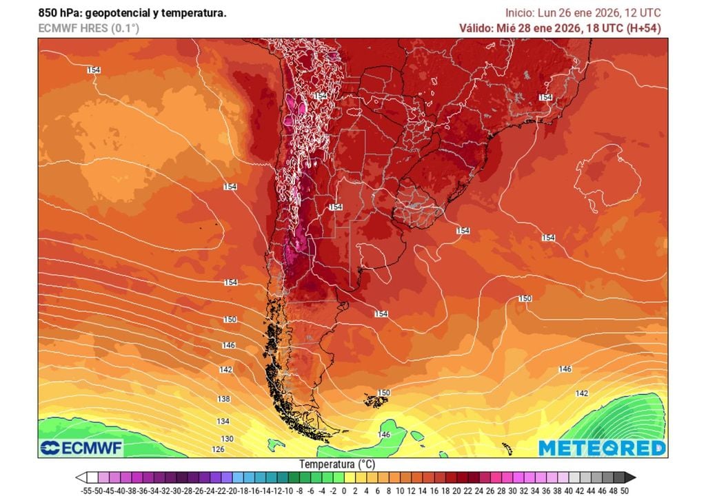carta de geopotencial y temperatura en 850 hPa Esta semana volverá el predominio anticiclónico lo que, sumado al efecto de una dorsal en altura, elevará las temperaturas a mediados de semana.