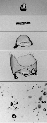 Figura 1. Distintos tipos de gotas de agua y su fragmentación al caer.