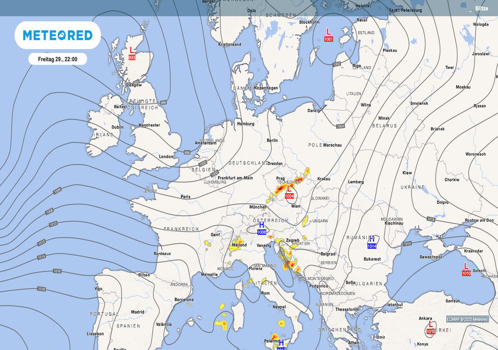 Großwetterlage am Freitagabend, Europas