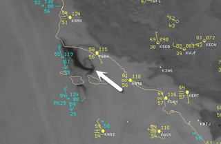 Vórtice costero desde satélite y desde avión