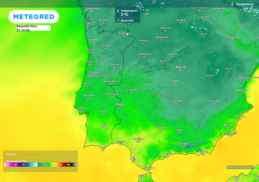 Temperaturas descem no interior Norte e o Nordeste transmontano regista valores próximos dos 0 ºC. Temperaturas descem no interior Norte e o Nordeste transmontano regista valores próximos dos 0 ºC.