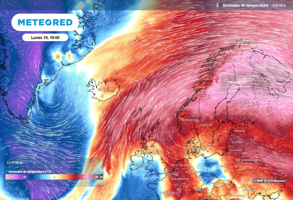 En el norte de Europa siguen registrándose actualmente anomalías de temperatura muy positivas.