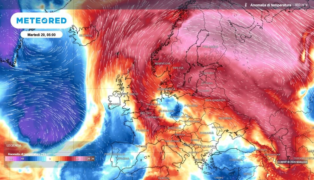 Nel Nord Europa si registrano ancora anomalie di temperatura decisamente positive.