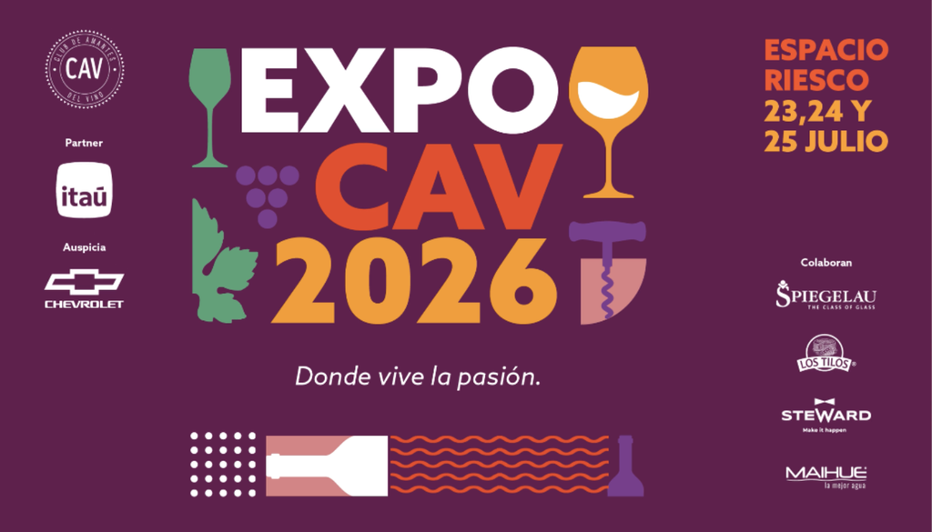 Feria de vinos ExpoCAV 2026 en Santiago. Más de 50 viñas participarán de la feria ExpoCAV 2026. Crédito: Ticketplus.