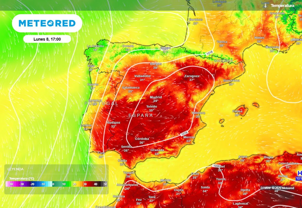El calor empezará a intensificarse desde este mismo lunes, aunque la dorsal se fortalecerá a partir del miércoles en la Península.