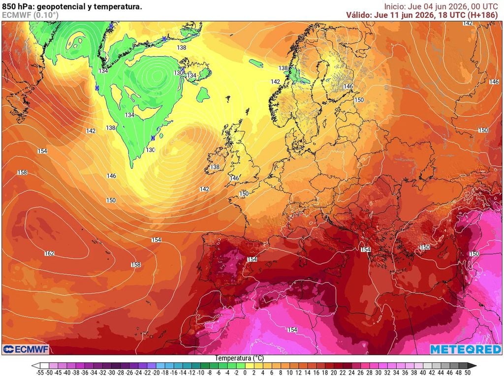 El modelo europeo muestra que la masa de aire se recalentará sobre la Península, dando lugar a un nuevo episodio de temperaturas muy altas.