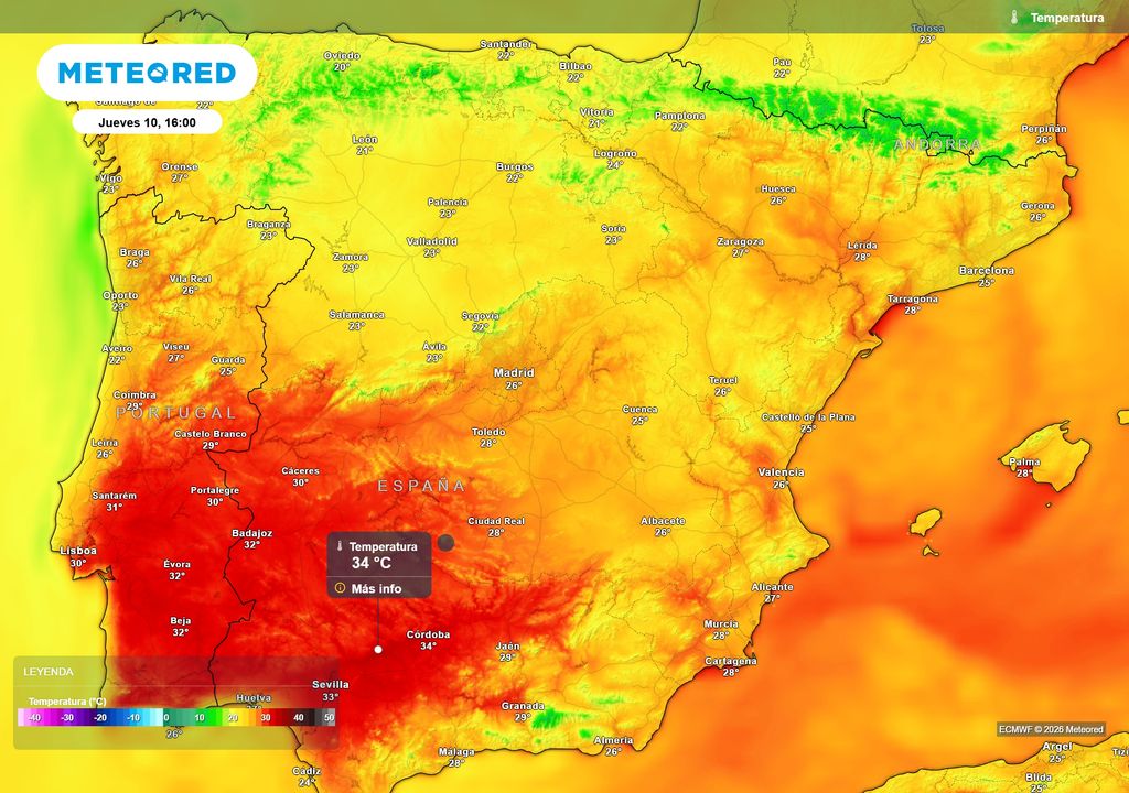 Las máximas más elevadas se esperan en el suroeste peninsular.
