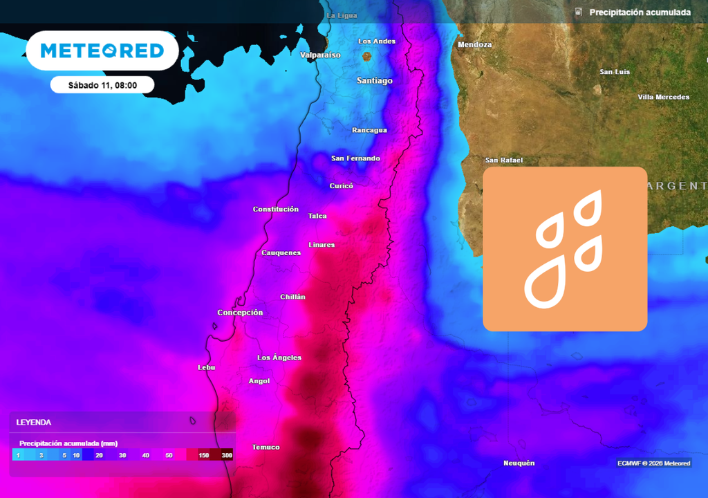 mapa de precipitación acumulada Esta semana estará marcada por una seguidilla de frentes en el centro de Chile, que dejarán acumulados importantes sobre todo entre el Maule y el Biobío.