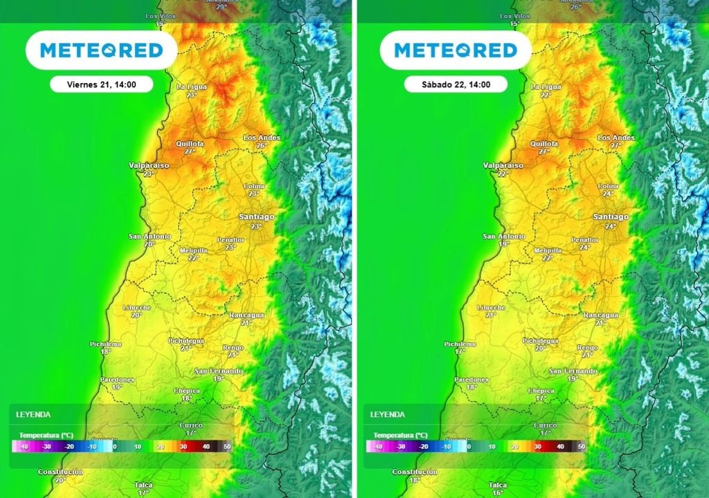 Las máximas temperaturas se concentrarán en el centro norte, durante el viernes se alcanzarán máximas de 26°C en el interior de la región de Valparaíso, mientras que el sábado Los Andes y Quillota alcanzarían los 27°C.
