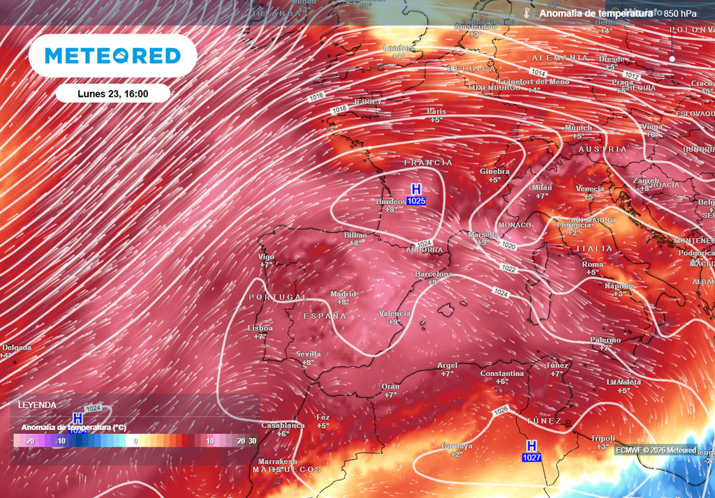 Una masa de aire muy cálida paras las fechas se instalará sobre el sur de Europa en los próximos días, afectando de lleno a España.