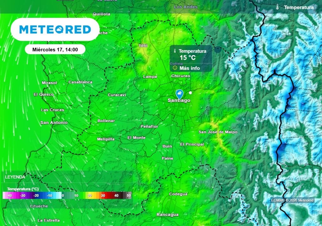 Temperaturas Las máximas vuelven a bajar desde el miércoles: en Santiago llegarían hasta los 15 °C.
