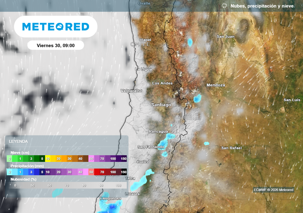 Nublados provenientes de la costa podían ingresar a la RM en la mñana de este niernes 30, según ECMWF.