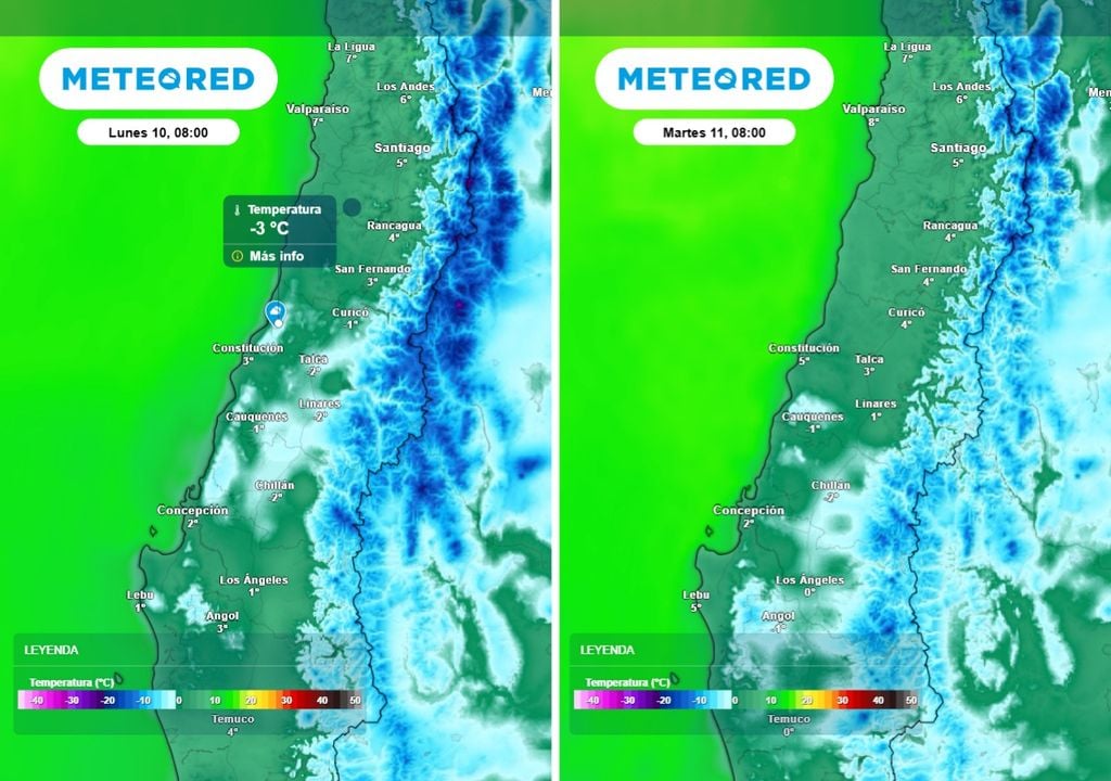 Durante lunes y martes seguirán bajas las temperaturas mínimas, principalmente en el centro-sur.
