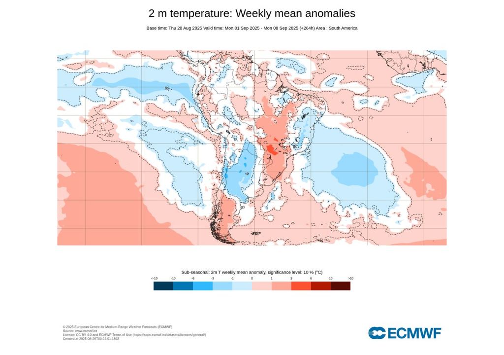 mapa semanal de anomalía de temperatura