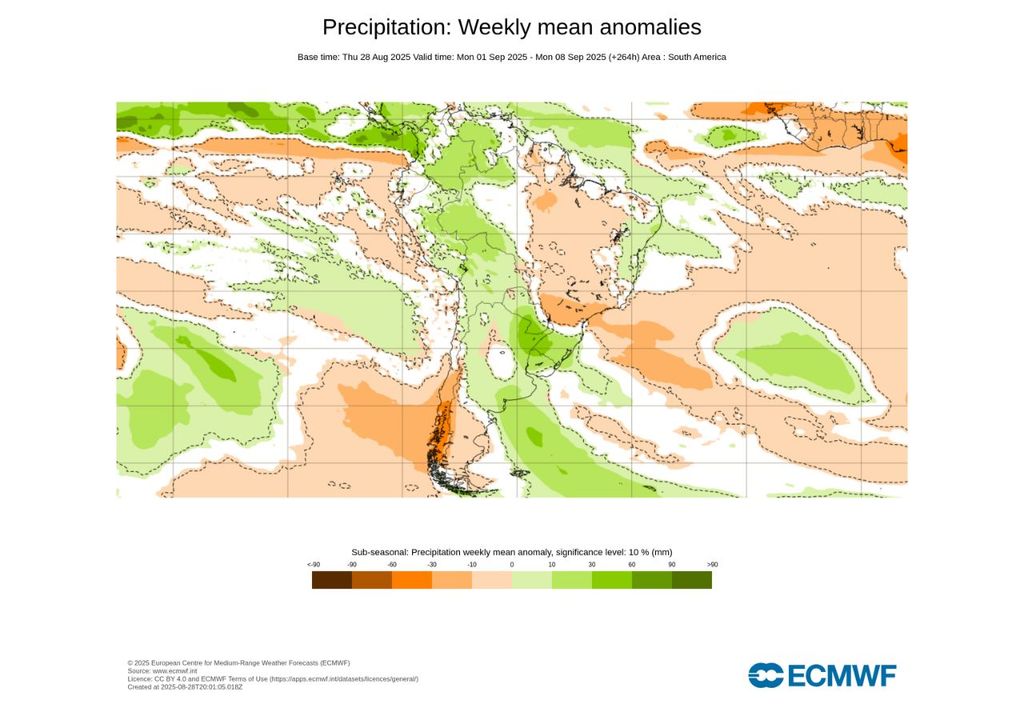 mapa semanal de anomalía de precipitación