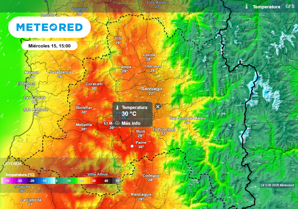 Tras máximas bajo los 20 °C en Santiago este martes, zonas de la RM podrían alcanzar los 30 °C este miércoles (15).