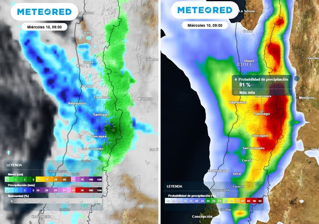 mapas de precipitación y probabilidad de lluvia Este miércoles en la madrugada llegará la lluvia, aunque se concentrará con mayor intensidad y probabilidad durante esa mañana en gran parte de la cuenca capitalina.