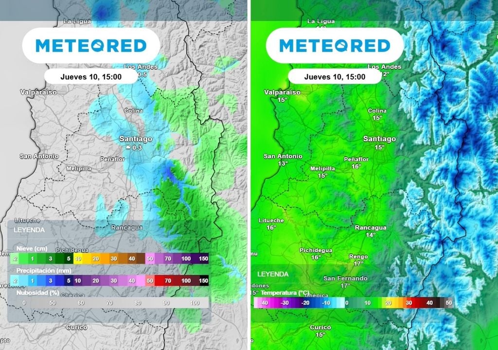 LLuvias y temperaturas No solo serán las nubes y los chubascos aislados: el jueves también disminuirán las temperaturas máximas en Santiago.