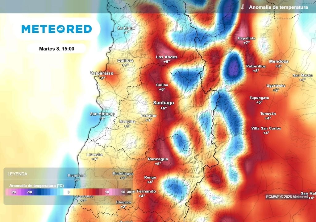 Anamalías de temperaturas Las temperaturas máximas el martes se moverían sobre los valores esperados en esta época: en el centro de Santiago llegarían a los 23 °C.