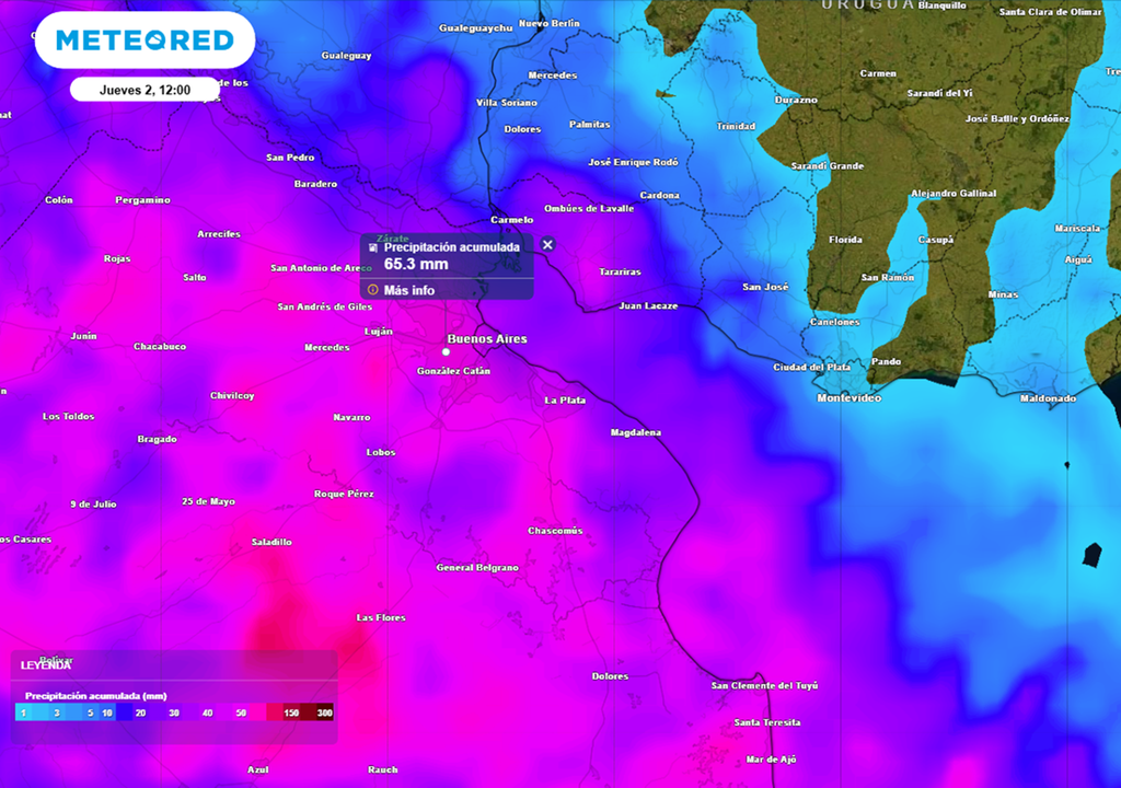 AMBA bajo alerta amarilla para la tarde y noche, se estiman entre 30 y 70 mm de lluvia acumulada, distribuida en varias horas en el total del periodo de lluvias AMBA bajo alerta amarilla para la tarde y noche del miércoles 1 de abril, se estiman entre 30 y 70 mm distribuidos hasta el mediodía del jueves. Modelo: ECMWF.