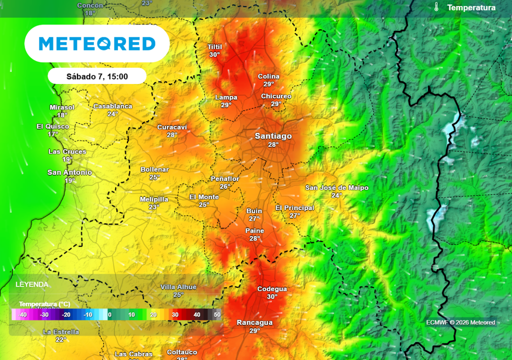 ECMWF Modelo europeo confirma una importante baja térmica el próximo fin de semana en la Región Metropolitana.