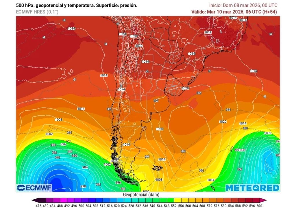 Una dorsal en altura favorecerá la estabilidad atmosférica y permitirá el avance de aire cálido hacia el sur, elevando las temperaturas en la zona central.