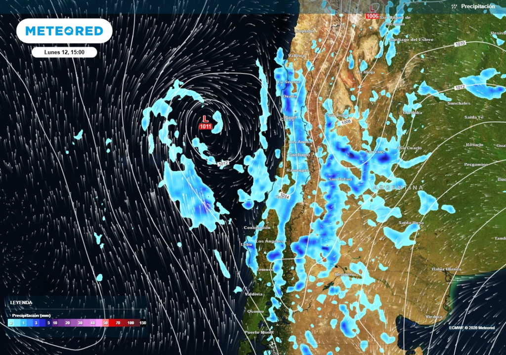 ciclón extratropical Un ciclón extratropical dejará chubascos más intensos entre Coquimbo y Maule entre lunes y martes.