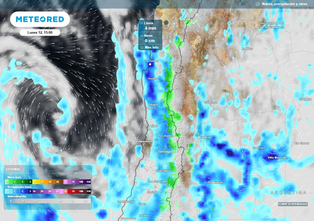 precipitaciones Algunos de los pulsos más intensos podrían presentarse este lunes en localidades de Coquimbo en horas de la tarde.