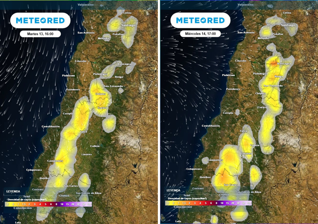 tormentas eléctricas Durante la tarde del martes y miércoles se podrían presentar tormentas eléctricas entre el valle central y la precordillera andina.