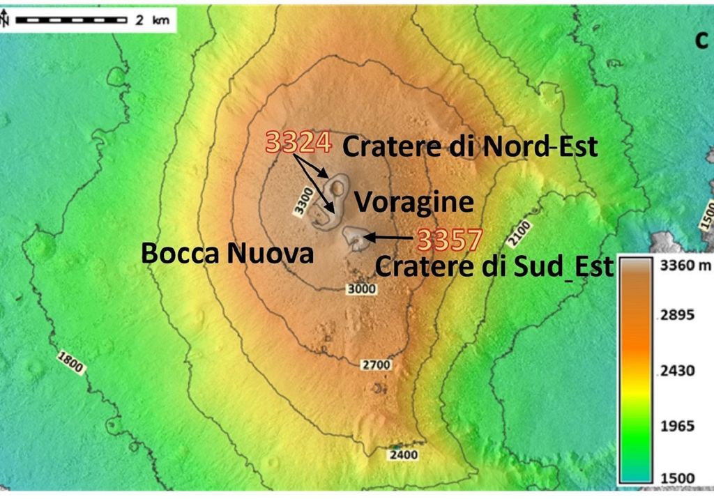 Nuova vetta più alta Etna (fonte: Istituto Nazionale di Geofisica e Vulcanologia)