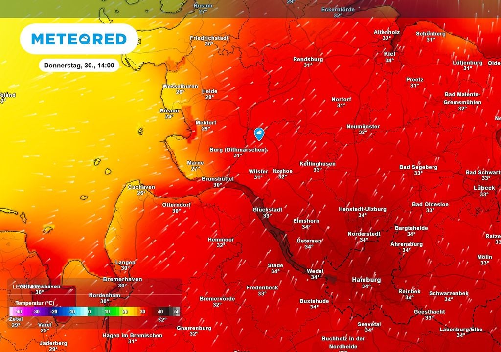 Wacken, Hitze, Temperaturen Höchsttemperaturen von ca. 33 °C sind am Donnerstag Nachmittag in Wacken zu erwarten.