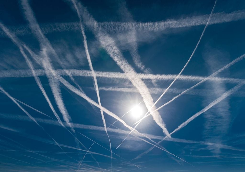 kondensstreifen, chemtrails, himmel, flugzeuge