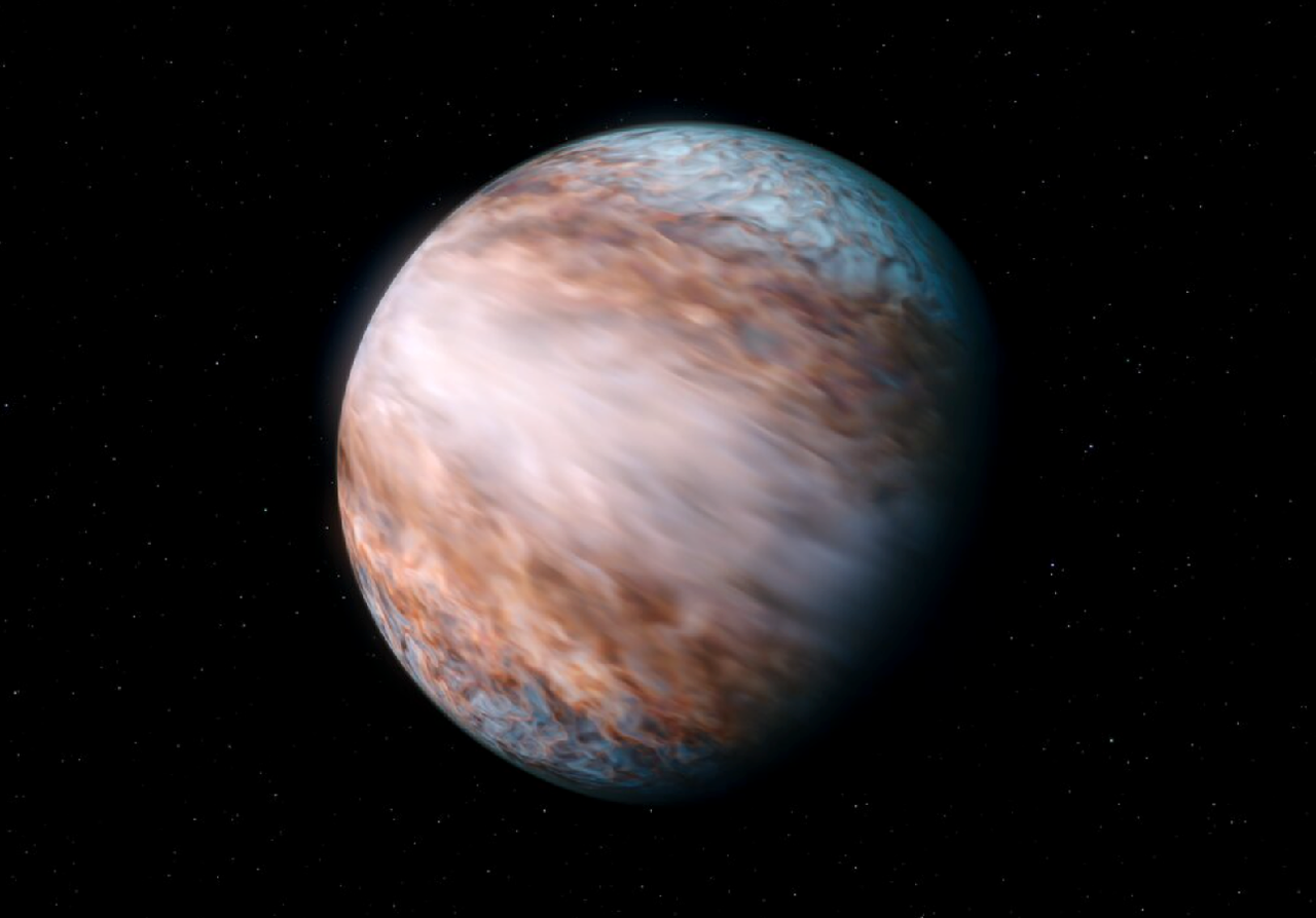 Rappresentazione artistica dell'esopianeta WASP127b e dei suoi venti supersonici. Credit: ESO/L. Calçada