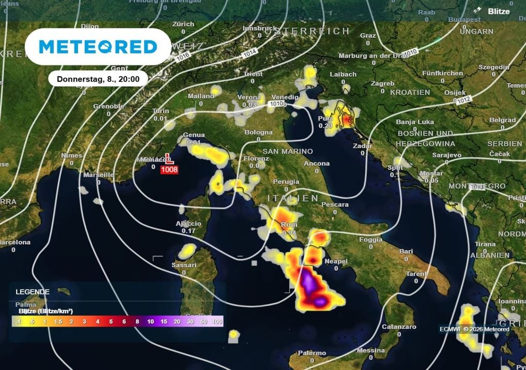 unwetter, tief, mittelmeer Ein Unwettertief treibt besonders rund um Italien in den kommenden Stunden und Tagen sein Unwesen.
