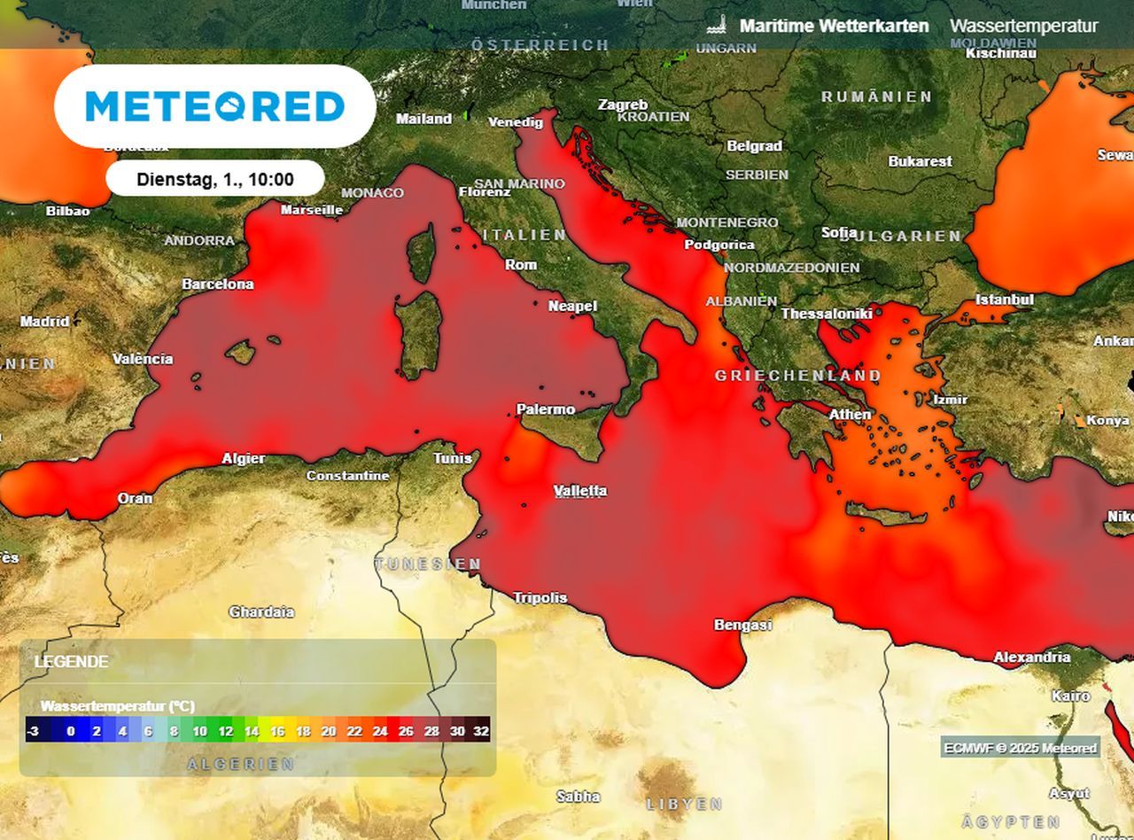 Das Mittelmeer ist aktuell so warm wie selten zuvor zu dieser Jahreszeit. Das warme Wasser könnte im Spätsommer oder Herbst auch für Deutschland gefährlich werden.