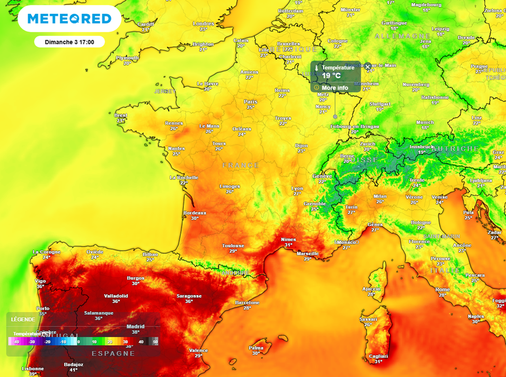 Les 20°C seront difficilement atteints dimanche après-midi dans le quart nord-est du pays. Les 20°C seront difficilement atteints dimanche après-midi dans le quart nord-est du pays.