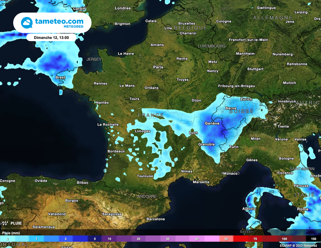 Quelques pluies possibles localement sur la moitié Nord dimanche. Plus instable vers le massif alpin.