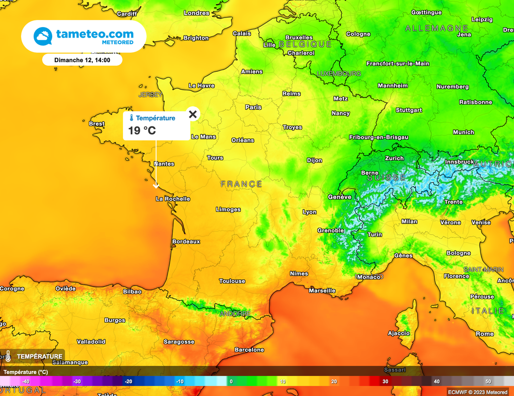 La douceur gagne du terrain dimanche. Seules les frontières Nord et Est garderont des températures dans les normales.