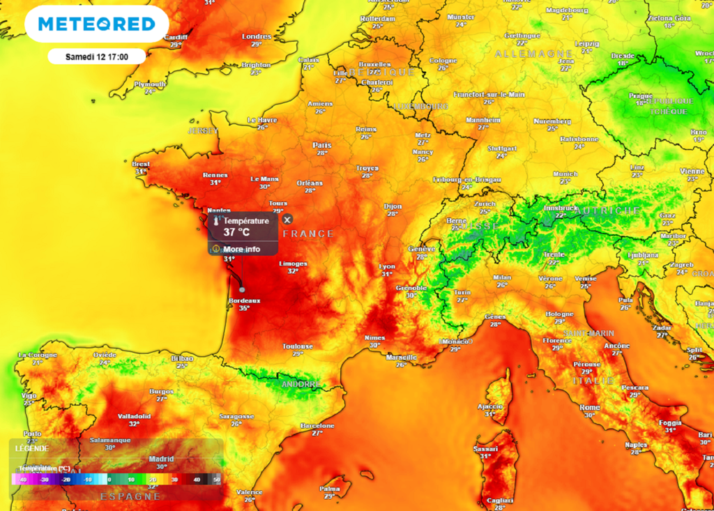 Samedi après-midi, des pointes à 37°C sont attendues dans le centre-ouest. Samedi après-midi, des pointes à 37°C sont attendues dans le centre-ouest.