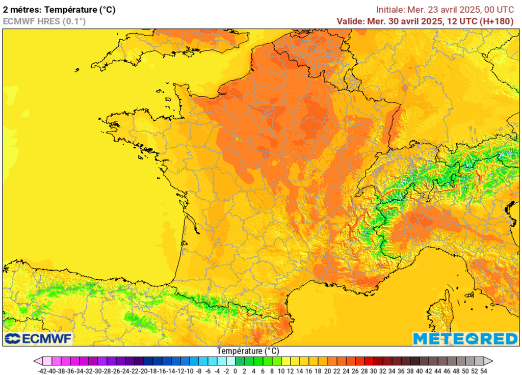 La barre des 25°C devrait être atteinte voire dépassée localement sur la moitié nord jeudi prochain. La barre des 25°C devrait être atteinte voire dépassée localement sur la moitié nord jeudi prochain.