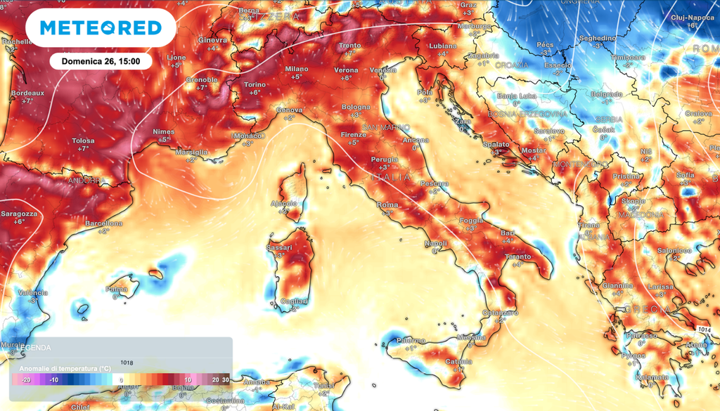 Anomalie positive anche di 4-6°C rispetto ai valori tipici di fine aprile.
