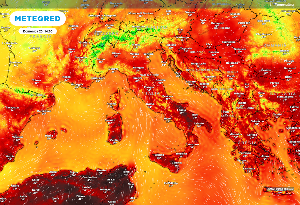 temperature italia domenica 20 luglio 2025