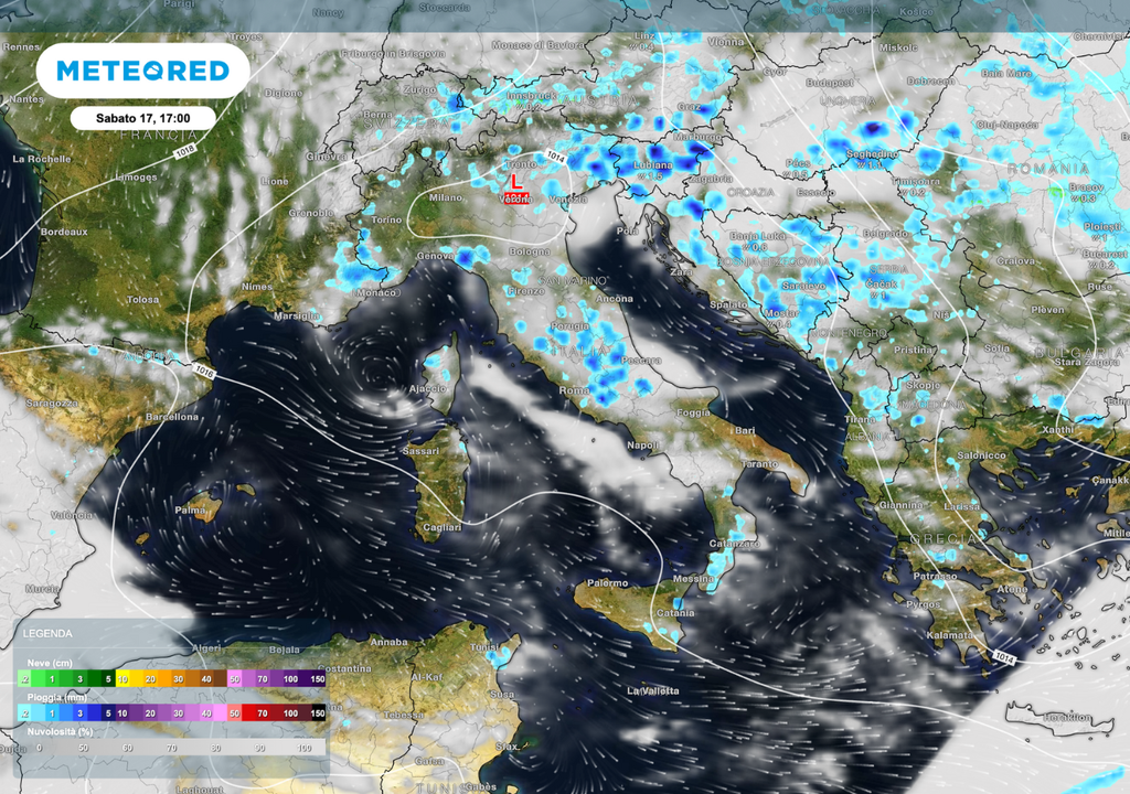 Sabato 17 maggio: mappa piogge e nuvolosità Sabato 17 maggio: mappa piogge e nuvolosità